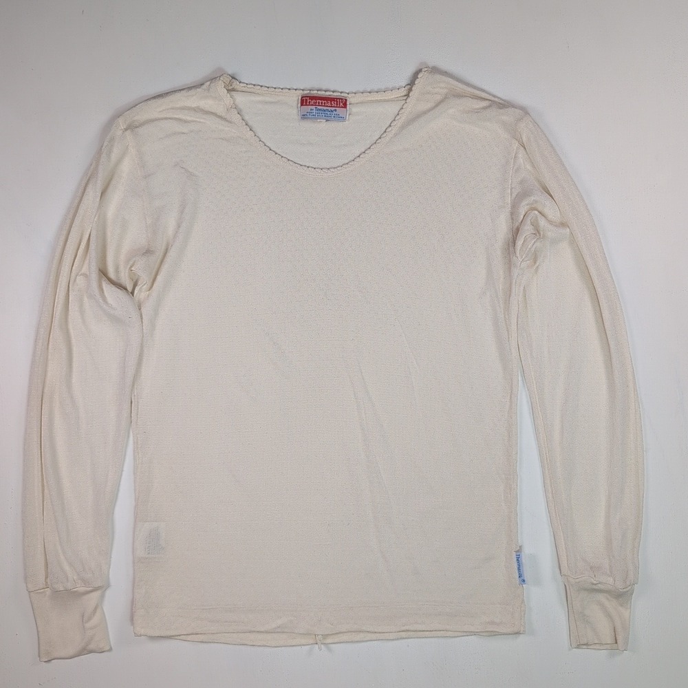 Thermasilk Vintage 100% Pure Silk Thermal Long Sleeve Top Large Cream